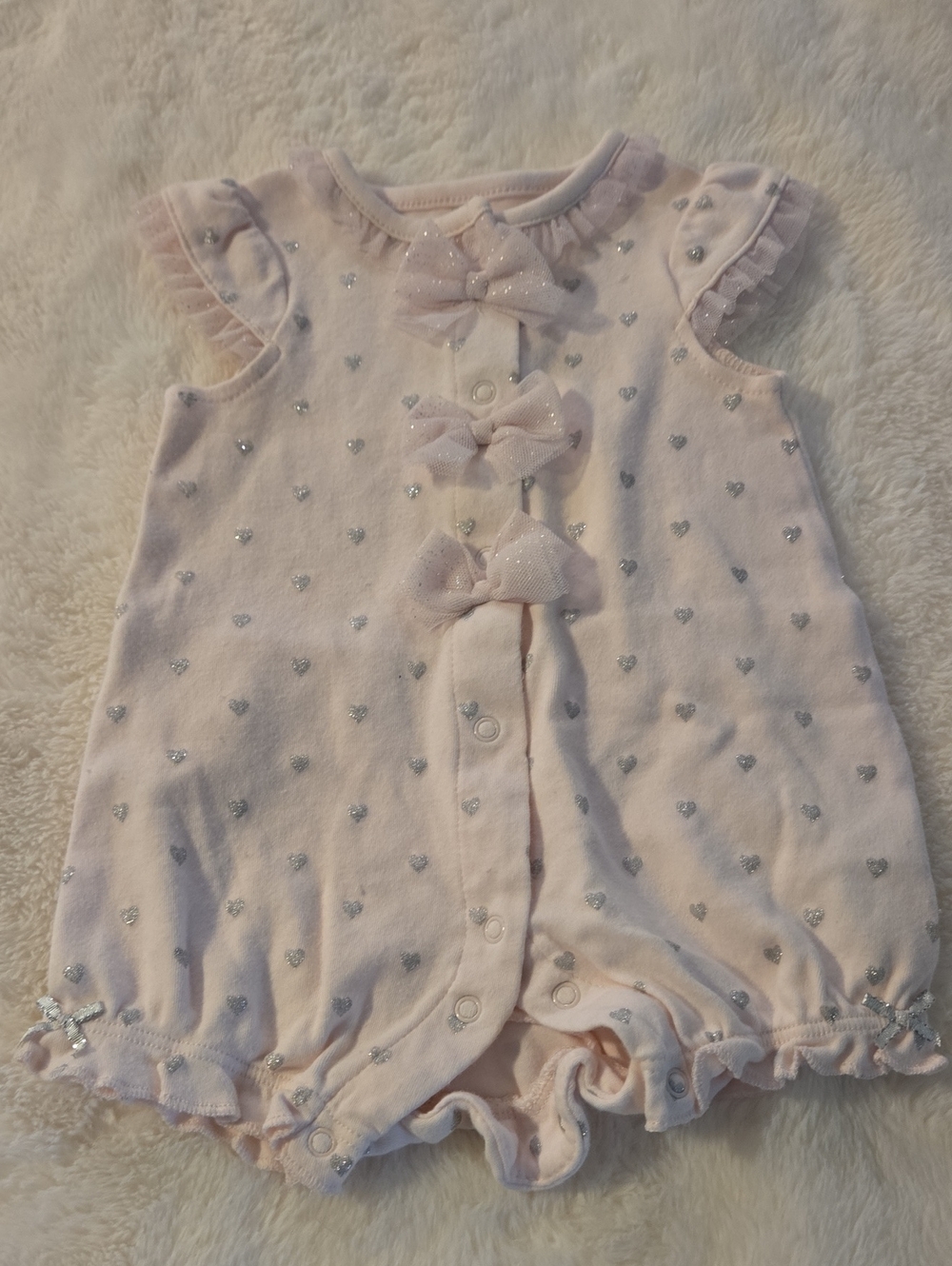Baby Pink Bow Front Heart Romper